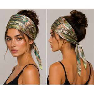 Luxury Boutique Paisley Satin Head Scarf Tie Back Bandana Boho Chic Wrap